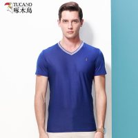 啄木鸟男士短袖T恤V领纯色时尚体恤2019夏季青年男式短袖T恤衫