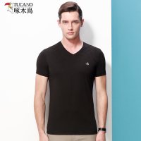 啄木鸟男士短袖T恤V领休闲体恤衫2019夏装新款修身半袖上衣短t