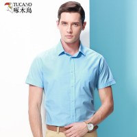 啄木鸟短袖衬衫男2019夏季休闲百搭中年爸爸装工作服条纹工装衬衣