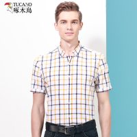 TUCANO/啄木鸟夏季薄款青年男士短袖衬衫纯棉休闲半袖格子衬衣男