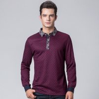啄木鸟polo衫男长袖翻领修身中年男士T恤时尚花纹针织布打底上衣