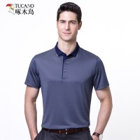 啄木鸟2019夏季薄款桑蚕丝短袖T恤男中年纯色翻领爸爸装polo衫