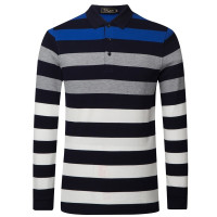 啄木鸟长袖T恤男翻领薄款 时尚条纹纯棉修身polo衫2018秋季