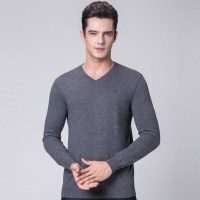 啄木鸟纯羊毛衫男V领修身 秋冬纯色针织衫鸡心领套头轻薄款毛衣男