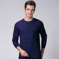 啄木鸟纯羊毛衫男圆领套头 秋冬季新款针织衫纯色毛衣男修身薄款