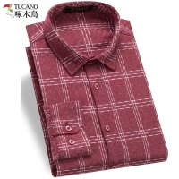 啄木鸟长袖衬衫男格子2018新款中青年商务休闲男装修身百搭衬衣
