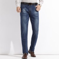 啄木鸟牛仔裤男2018秋季中年微弹直筒中腰牛仔裤蓝色百搭休闲裤子