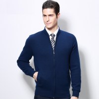 啄木鸟立领男士拉链羊毛开衫外套纯色加厚中年针织衫冬季毛衣男装