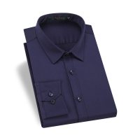 啄木鸟男士长袖衬衫2018秋季商务休闲中年男装纯色修身免烫衬衣男