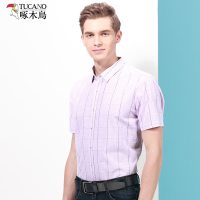 TUCANO/啄木鸟男士短袖衬衫蓝色条纹2019夏季商务休闲纯棉男衬衣