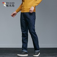 啄木鸟牛仔裤2018新款秋季中年男士免烫男裤修身水洗中腰长裤子