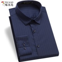 啄木鸟长袖衬衫男条纹秋季新款商务绅士男装上衣休闲免烫男衬衣