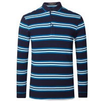 啄木鸟长袖T恤男翻领纯棉 2018秋季时尚条纹休闲男装薄款polo衫