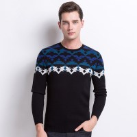 啄木鸟羊毛衫男圆领套头薄款2018秋冬新款时尚提花毛衣套头针织衫