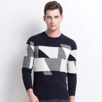 啄木鸟羊毛衫男圆领套头2018秋冬时尚潮流图案针织衫修身毛衣