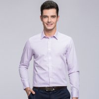 啄木鸟男装2018秋季新款细格纹长袖衬衫男士修身提花商务休闲衬衣