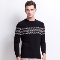 啄木鸟羊毛衫男圆领针织衫2018秋季新款时尚条纹薄款套头毛衣修身