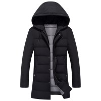 啄木鸟羽绒服男中长款青年 2018冬季新款纯色休闲白鸭绒连帽外套
