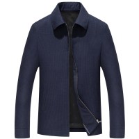 啄木鸟夹克男秋季新款翻领暗纹格子外套男商务休闲中年爸爸装男装