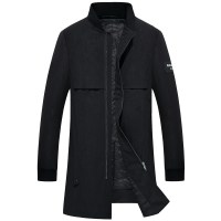 啄木鸟风衣男长款冬季修身2018纯色立领休闲百搭厚款大衣外套