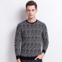 啄木鸟羊毛衫男圆领加厚2018秋季新款时尚提花套头修身毛衣针织衫