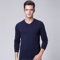 啄木鸟男士纯羊毛衫V领套头薄款 秋冬纯色修身鸡心领毛衣男针织衫