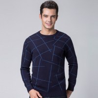 啄木鸟男士羊毛衫2018秋季新款毛衣圆领针织衫男时尚印花线衫男装