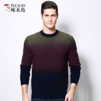 啄木鸟男士羊毛衫2018秋冬新款中年男士圆领毛衣纯羊毛保暖针织衫