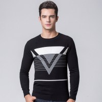 啄木鸟男士圆领羊毛衫2018秋季新款时尚潮流图案毛衣打底衫男修身