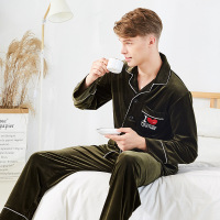 耀婷 秋冬新款男士长袖睡衣金丝绒休闲青年红色结婚本命年两件套装