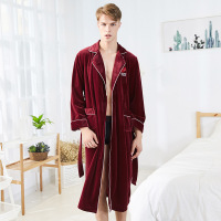 耀婷 睡衣男长袖金丝绒红色结婚睡袍宽松大码长款天鹅绒青年浴袍