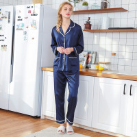 耀婷 春夏季睡衣冰丝绸长袖长裤两件套装男女情侣纺真丝薄款休闲家居服