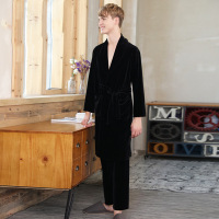 耀婷 睡衣男士长袖睡袍长裤两件套装金丝绒红色结婚浴袍长款浴衣