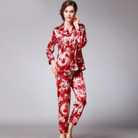 耀婷 新款冰丝绸男女长袖睡衣套装夏季彷真丝情侣大红色结婚家居服