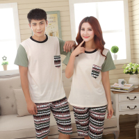 新款针织棉家居情侣短袖睡衣韩版家居服女士加大码套装
