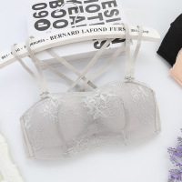 日系蕾丝抹胸无钢圈文胸美背小胸中厚杯聚拢隐形胸罩无痕内衣