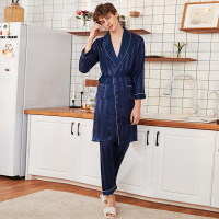 耀婷 冰丝绸睡衣男士春秋长袖睡袍长裤两件套装纺真丝夏季薄款浴袍浴衣