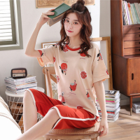 夏季睡衣女士纯棉短袖七分裤薄款家居服全棉套装