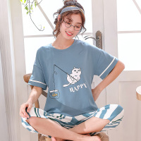 春夏季睡衣女纯棉短袖韩版卡通少女士七分裤家居服套装薄
