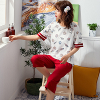 夏季睡衣女纯棉短袖七分裤套装韩版宽松卡通少女两件套家居服薄款