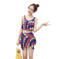 新款泳衣女裙式分体小香风保守平角遮肚显瘦小胸泳装潮ins风