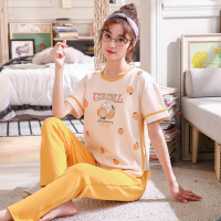 睡衣女纯棉短袖套头韩版卡通家居服少女士长裤套装6580