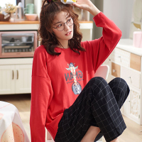 冬季睡衣女针织棉长袖长裤学生韩版休闲甜美可爱两件套装家居服Y7808
