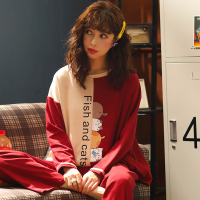 新品睡衣女秋冬韩版简约家居服可外穿印花长袖长裤家居服套装B2193