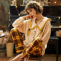 韩版睡衣女士开衫针织棉长袖甜美家居服套装H6608