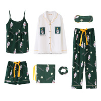 卡通七件套睡衣女春秋甜美可爱纯棉长袖家居服套装E9002