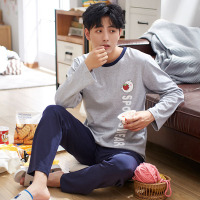 睡衣男针织棉秋季新款套头休闲运动宽松长袖长裤家居服套装Y7823