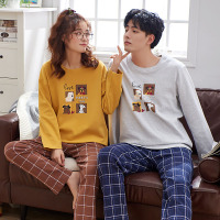 秋冬新款睡衣情侣棉质休闲卡通长袖长裤男女士家居服套装Y7816女-Y7815男