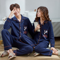 新款家居服男长袖长裤棉质情侣睡衣女休闲款开衫套装Y7828女-Y7827男