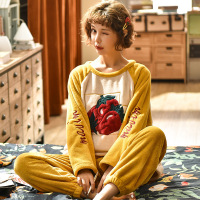 韩版法兰绒睡衣女冬季新品家居服加厚珊瑚绒套装H7806